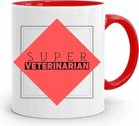 Piros Állatorvos Bögre Veterinarian nyomott mintával, fényképpel
