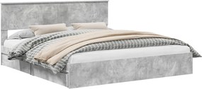 vidaXL Tárolós Ágy fejtámlával Beton Szürke 180 x 200 cm Faanyag