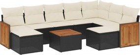 vidaXL 10 részes fekete polyrattan kerti ülőgarnitúra párnákkal