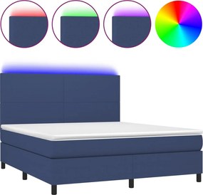 vidaXL kék szövet rugós és LED-es ágy matraccal 160x200 cm