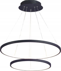 Mennyezeti Lámpa 2 Gyűrűs fekete függeszték Led Csillár Távirányító 88W 40/60cm