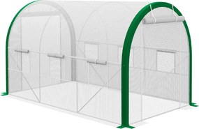 Outsunny Üvegház 3,58 x 2,1 x 2,1 m Alagútuvegház Rolós Ajtóval, Ablakos Növényház Paradicsomhoz Kertbe, Erkélyre, Galvanizált Acél, Fehér | Aosom