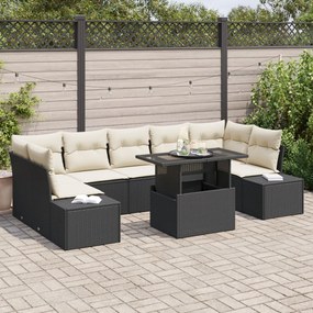 8 Részes Kert Sofa Készlet Párnákkal Fekete Poli Rattan