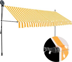 vidaXL fehér-narancssárga kézzel kihúzható LED-es napellenző 350 cm