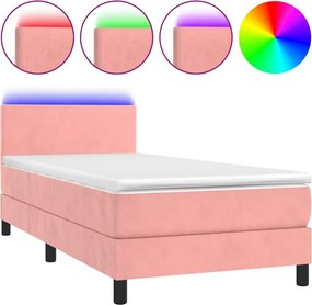 vidaXL rózsaszín bársony rugós és LED-es ágy matraccal 90x200 cm