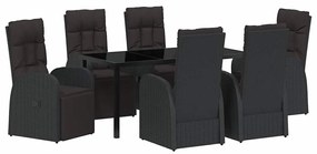vidaXL Kert étkező szett párnával 7 pcs Fekete polirattan