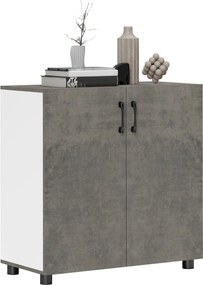 HOMCOM 2-Ajtós, Lassan Záródó Tálaló Szekrény Polccal Konyha, Hálószoba, Előszoba Részére 80x37x80 cm Szürke Cement és Magas Fényű Fehér | Aosom