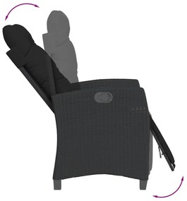 3 részes fekete polyrattan kerti étkezőgarnitúra párnákkal