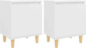 vidaXL 2 db fehér éjjeliszekrény tömör fa lábakkal 40 x 30 x 50 cm