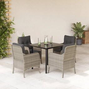 5részes világosszürke polyrattan kerti étkezőgarnitúra párnával