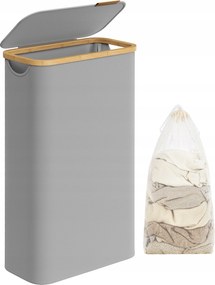 Világosszürke szennyestartó kosár fedéllel kivehető hálós betéttel 65 L