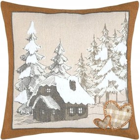 Wildforest párna 45x45 cm Dekoratív Díszpárna Puha Barna Erdő Házikó