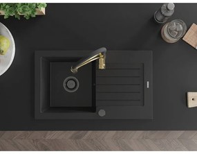 Mexen Pablo, 1 kamrás gránit mosogató 752x436x161 mm és Aster mosogató csaptelep, fekete, 6510-77-73450-57-B