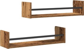 vidaXL Falpolc Falra szerelhető 2 pcs Öreg fa 60 x 16 x 14 cm