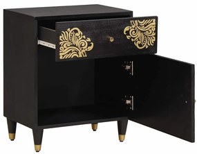 vidaXL Éjjeli szekrény ajtóval Fekete 50 x 33 x 60 cm Tömör Mangófát