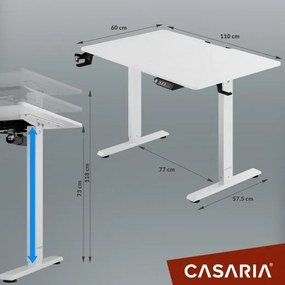 Casaria® Állítható magasságú fehér irodai íróasztal - 110x60x118 cm