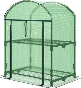 Outsunny Mini Kertiház 2 Fém Polccal és PE Fedéllel, Kompakt Erkély és Terasz Üvegház 69x49x91cm, Zöld | Aosom