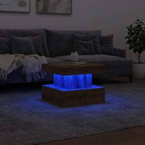 Kézműves tölgy színű dohányzóasztal LED-lámpákkal 50x50x40cm