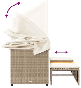 3 személyes bézs polyrattan kerti kanapé baldachinnal/székkel