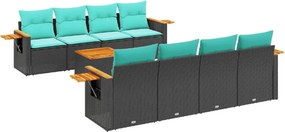 vidaXL 9 részes fekete polyrattan kerti ülőgarnitúra párnával
