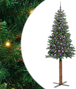 vidaXL Karcsú karácsonyfa 300 LED-del Zöld 210 cm PVC és tömör fenyőfa