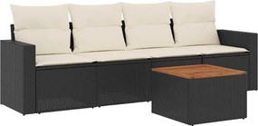 vidaXL 5 részes fekete polyrattan kerti kanapészett párnákkal