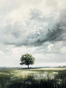 Vászonkép Canvas Tájkép Természet Fa Rét Ég Felhők Vihar 60x80