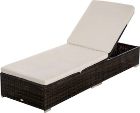 Outsunny Rattan PE napozóágy 5 fokozatban állítható háttámlával, kerti napozóágy levehető párnákkal, Barna | Aosom