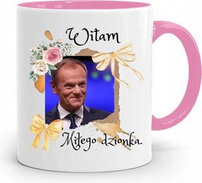 Donald Tusk Rózsaszín Bögre Platform Ajándék fényképes nyomtatással