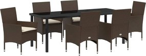 vidaXL Kert étkező szett párnával 7 pcs Barna polirattan