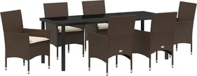 vidaXL Kert étkező szett párnával 7 pcs Barna polirattan