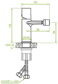 Laveo Tores, szabadon álló bidé csaptelep h-146, arany matt, LAV-BVT_G32D