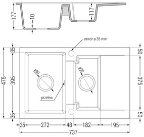 Mexen Gaspar, 1,5 kamrás gránit mosogató 737x475x177 mm és Savita mosogató csaptelep, fekete-ezüst metál, 6507-73-672601-00