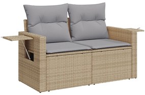 12 részes kerti sofa szett párnákkal bézs poli rattan anyagból, 3 részes kerti étkező szett párnákkal bézs poli rattan anyagból