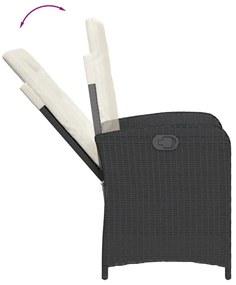3 részes fekete polyrattan kerti étkezőgarnitúra párnákkal