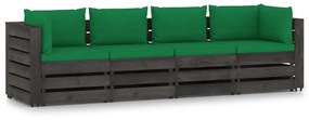 vidaXL négyszemélyes szürke impregnált fa kerti kanapé párnákkal