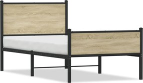 vidaXL sonoma tölgy színű fém ágykeret matrac nélkül 90 x 190 cm