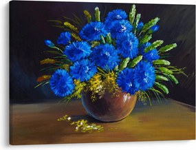 Kék virágok képe egy vázában (70x50 cm)