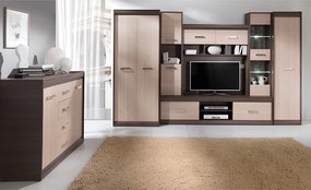 Nappali szekrénysor, DTD/MDF, világos tölgy/sötét tölgy, KORINA