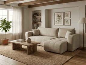 Bézs kinyitható sarokkanapé SORELA, kétoldalas + 2 párna ingyen