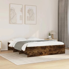 füstös tölgy színű szerelt fa ágykeret matrac nélkül 150x200 cm
