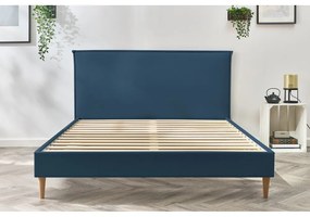 Kék kárpitozott franciaágy ágyráccsal 160x200 cm Sary – Bobochic Paris