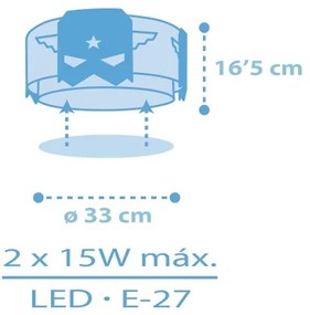 Dalber 61816 - Gyerek mennyezeti lámpa KÉK HERO 2xE27/15W/230V
