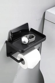 WC-papír tartó polccal mobiltelefonhoz (fekete)
