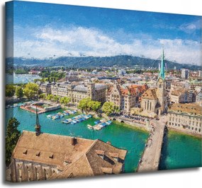 Vászonkép Pasztell Város Művészet Nyár Tájkép 50x40 cm