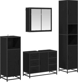 vidaXL Fürdőszoba bútor szett fiókkal 4 pcs Fekete tölgy Faanyag