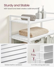 Szennyestartó, szennyeskosár két polccal, 2 x 46L, fehér