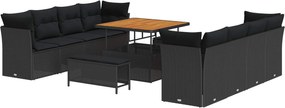 vidaXL Kerti Kanapé Szett 11 pcs Fekete polirattan