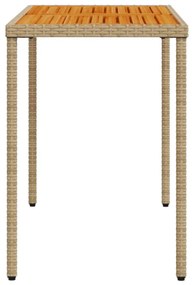 bézs polyrattan akácfa lapos kerti asztal 115x54x74 cm