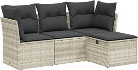 vidaXL 4 részes világosszürke polyrattan kerti ülőgarnitúra párnákkal